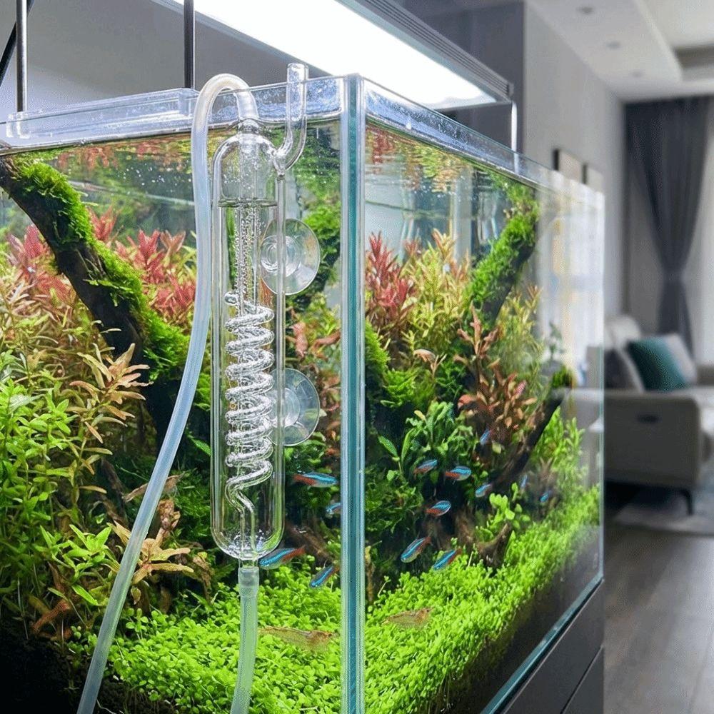 Glass CO2 Bubble Counter with Suction Cup Dioxide Reactor Spiral Bubble Counter  Fish Tank