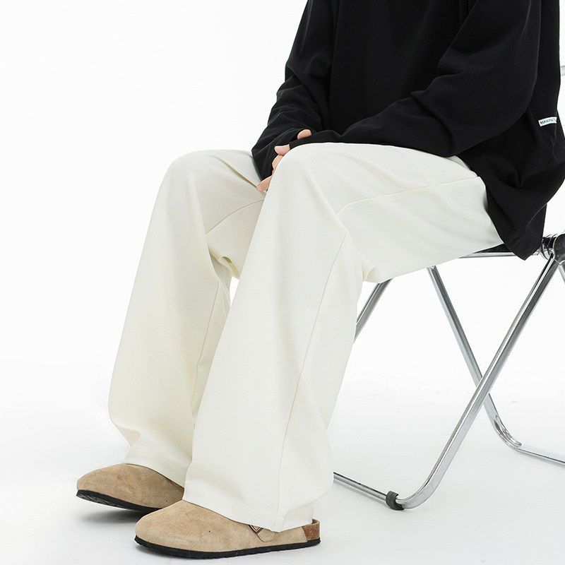 Dongjie No Logo Flus Spring Straight-Leg Drape Casual Dress Pants for Men, Wide-Leg Versatile Loose Floor-Length Trousers