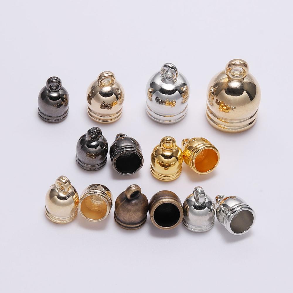 50pcs/lot Necklace End Tips Tassel Caps Leather Cord Crimps End Caps Beads Caps Fastener For DIY Jewelry Making Finding Supplies