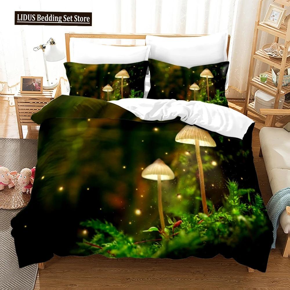 Mushrom Soft Duvet Cover Set King Quen Sized Dimensions Star Purple Blue Tripy Mushrom Patern Carton Polyester Beding Set For Kid Boy Girl