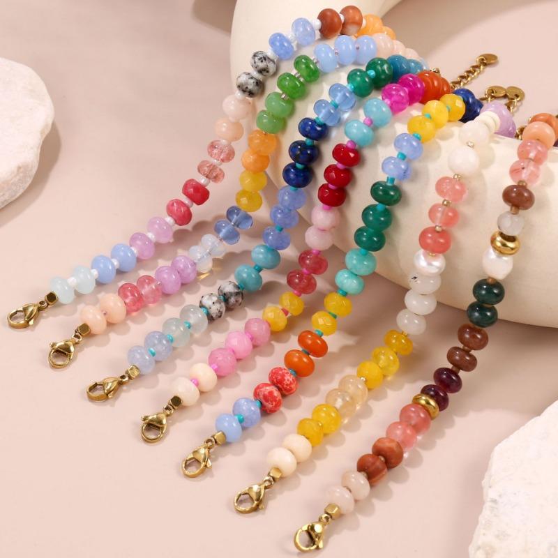 Women Colorful Natural Stone Beaded Bracelet Dopamine Summer Versatile Hand Jewelry