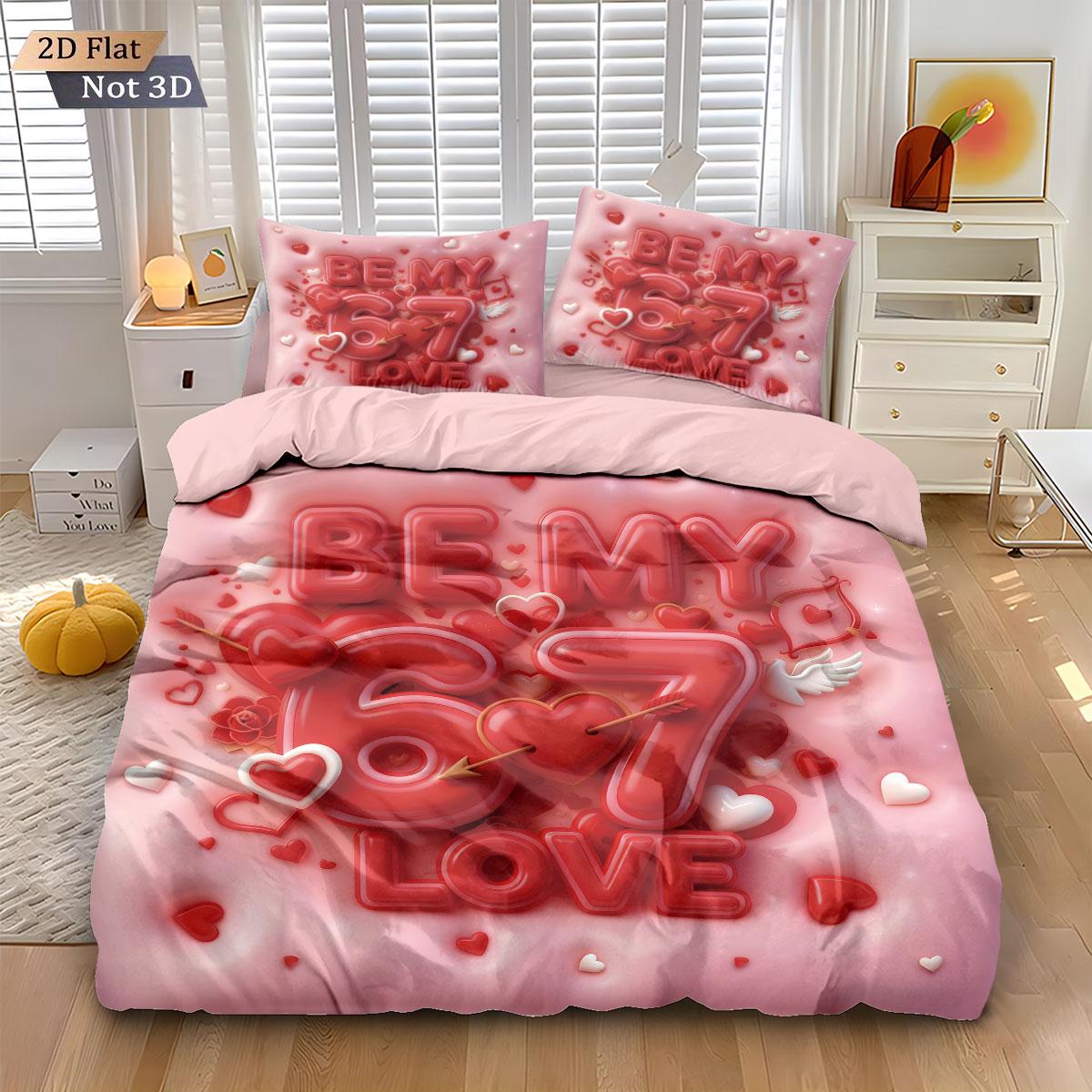 

Comforter 3Pcs Valentine S Day Pink Romantic 67Love Print Coreless Down Multi Size Bedroom Bedding Festival Decoration Comforter (quilt)-EU Single(135*200cm)3pcs