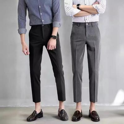 Black Trousers Men's Cropped Straight Leg Slim Fit Casual Men's Suit Pants