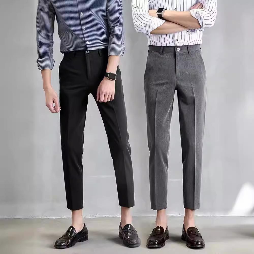 

Black Trousers Men s Cropped Straight Leg Slim Fit Casual Men s Suit Pants 36 Темно-синій