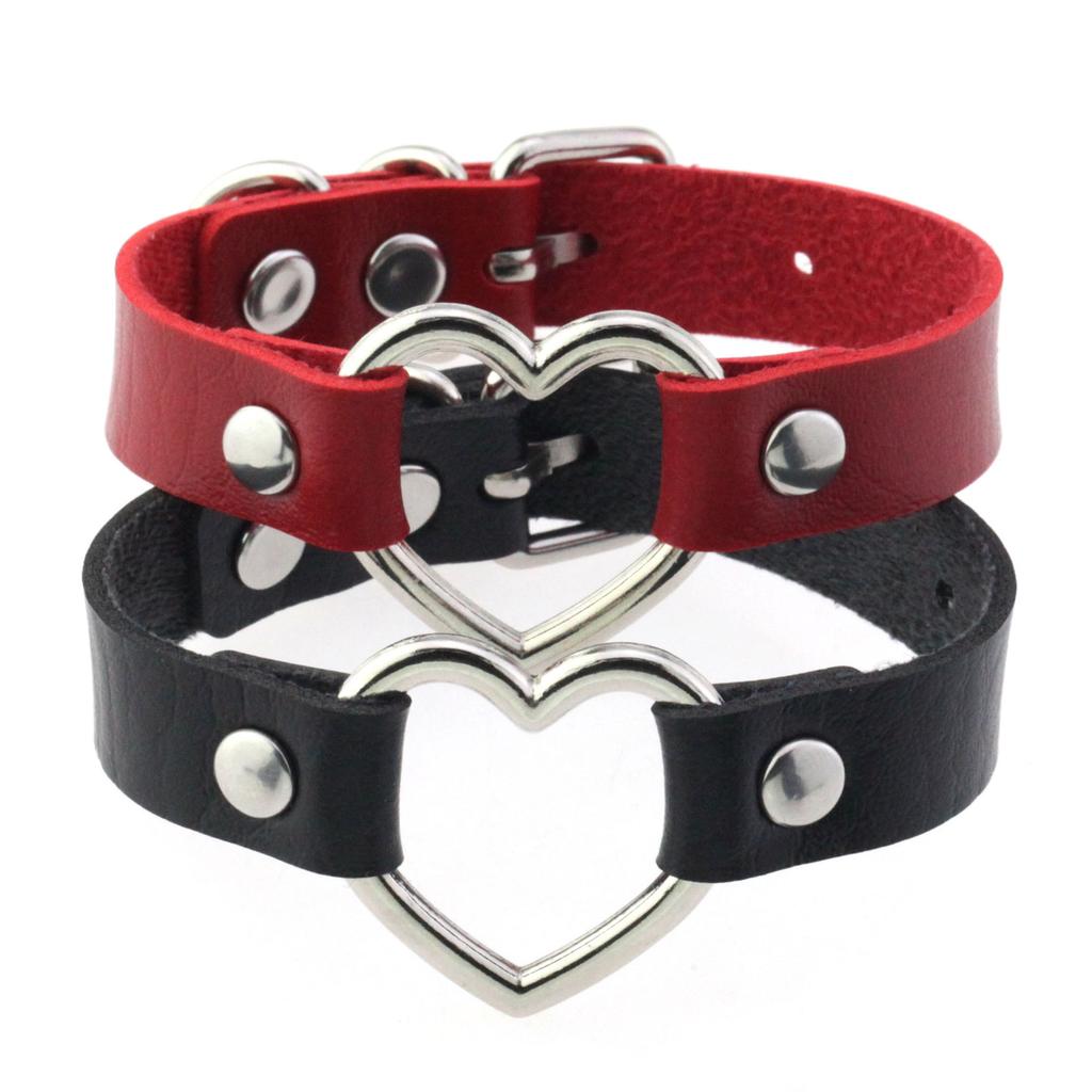 Silvery Heart Gothic Studded Bracelet Pu Leather Adjustable Black Wristband Rock Punk Cuff Bangles