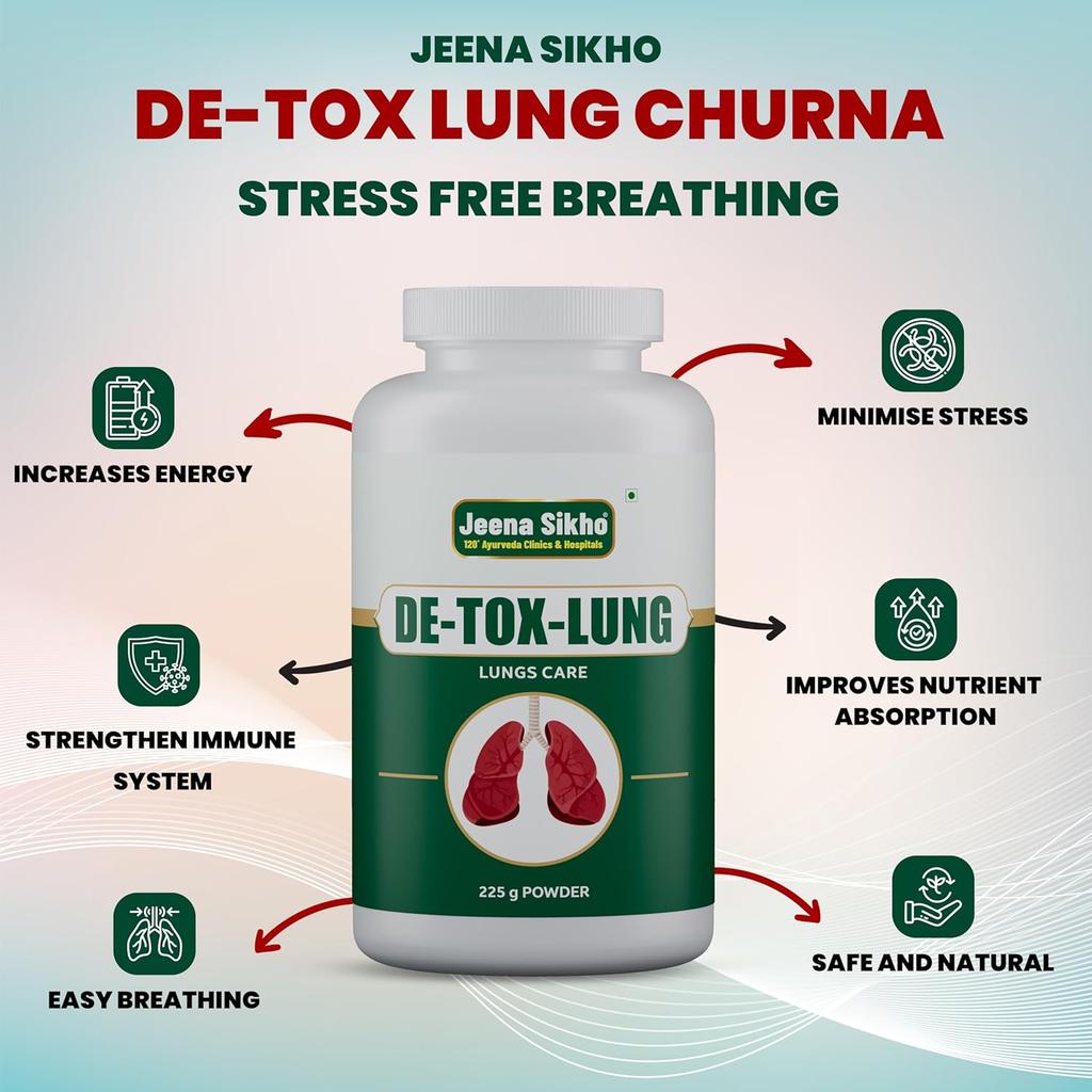 Jeena Sikho De-Tox Lung Herbal Powder 225 G Ayurvedic Wellness Supplement with Arjuna Harida Sunthi Natural Care
