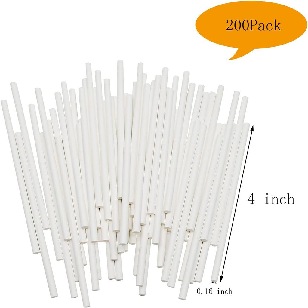 4 Inch White Lollipop Sticks, Lollipop Treat Sticks, for Homemade Candy, Cookies, Dessert, 200 Pcs
