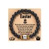 Black Matte Stone & Tiger Eye Square Cross Pendant Bracelet