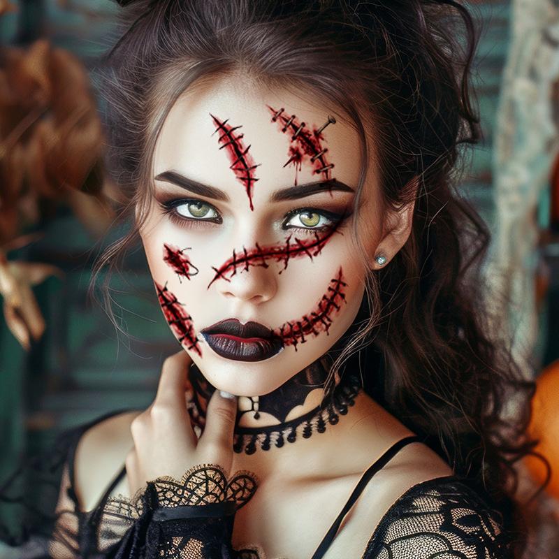 New Halloween Scar Tattoo Sticker Waterproof Holiday Party Event Makeup Party Temporary Sticker