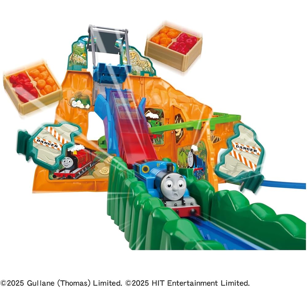 Takara Tomy Plarail Thomas Double Drop Mountain Toy Train Set with Bonus Barrel Car for Ages 3 and Up