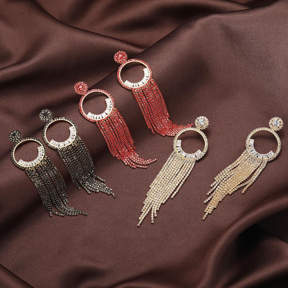 Full Of Diamonds Exaggerated High-End Zircon Rhinestone Long Fringed Earrings Show The Face Thin Earrings Temperament Studs
