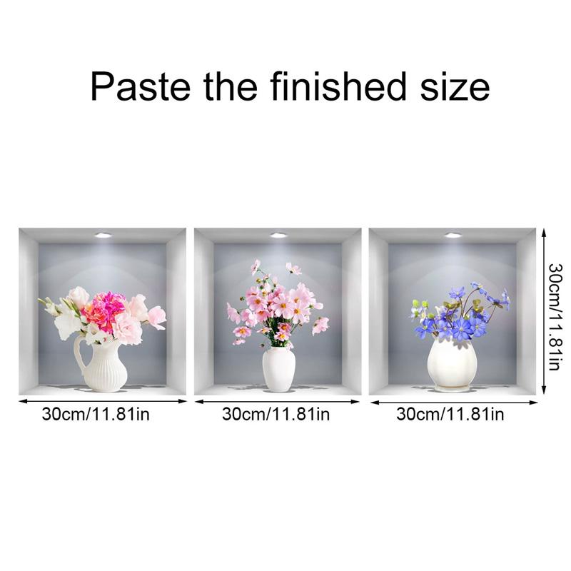 3pcs/set Wall Sticker Self-adhesive 3D Simulation Watercolor Home Decor Removble Wall Decals Potted Plant Stickers Flower Pots
