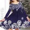 Spring Girl Casual 3D Red Flower Snowflake Print Round Neck Long Sleeve Dress Kid Princess Dress