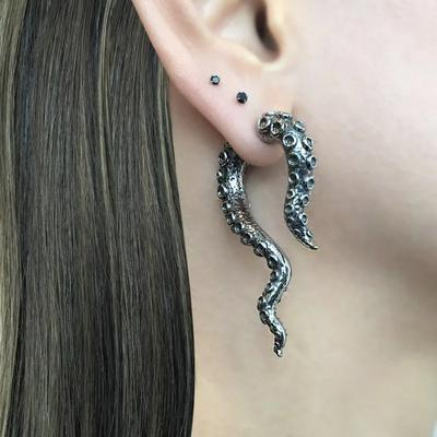 Orecchino polpo Orecchino gotico Orecchino tentacolo di polpo ear jacket, orecchini anteriori posteriori gioielli polpo