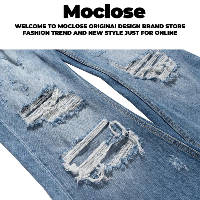 Moclose Retro Washed Cat Whisker Ripped Micro Flare Wide-Leg Jeans Unisex