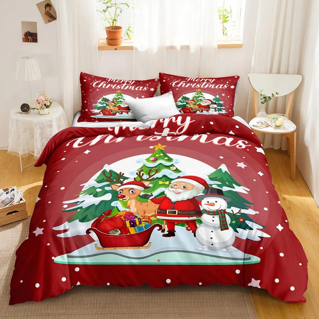 3Pcs Multicolor Duvet Cover Bedding Night Comforter Cover Christmas Pattern Bed Collections Soft Polyester Fibre Comforter Collections