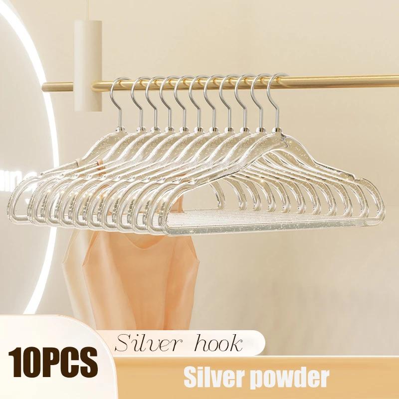 10PCS Acrylic Plastic Hangers Glitter Traceless Clothes Drying Hanger Female Wardrobe Clothing Space-Saving Storage Organizer
