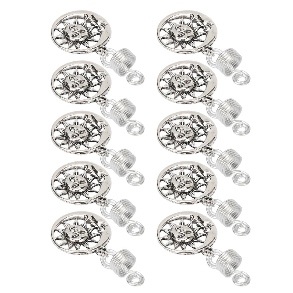10pcs Metal Hair Beard Jewelry Moon Alloy Sun Pendant Dreadlocks Hair Braiding Decorative Accessories