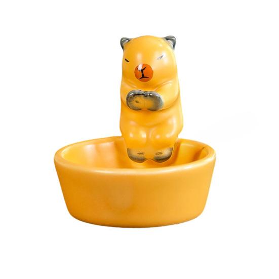 Ceramics Cat Ashtray Heat-resistant Lotus Leaf Kitten Capybara Ash Holder Ornament Home Office Outdoor Decorative Ash Tray