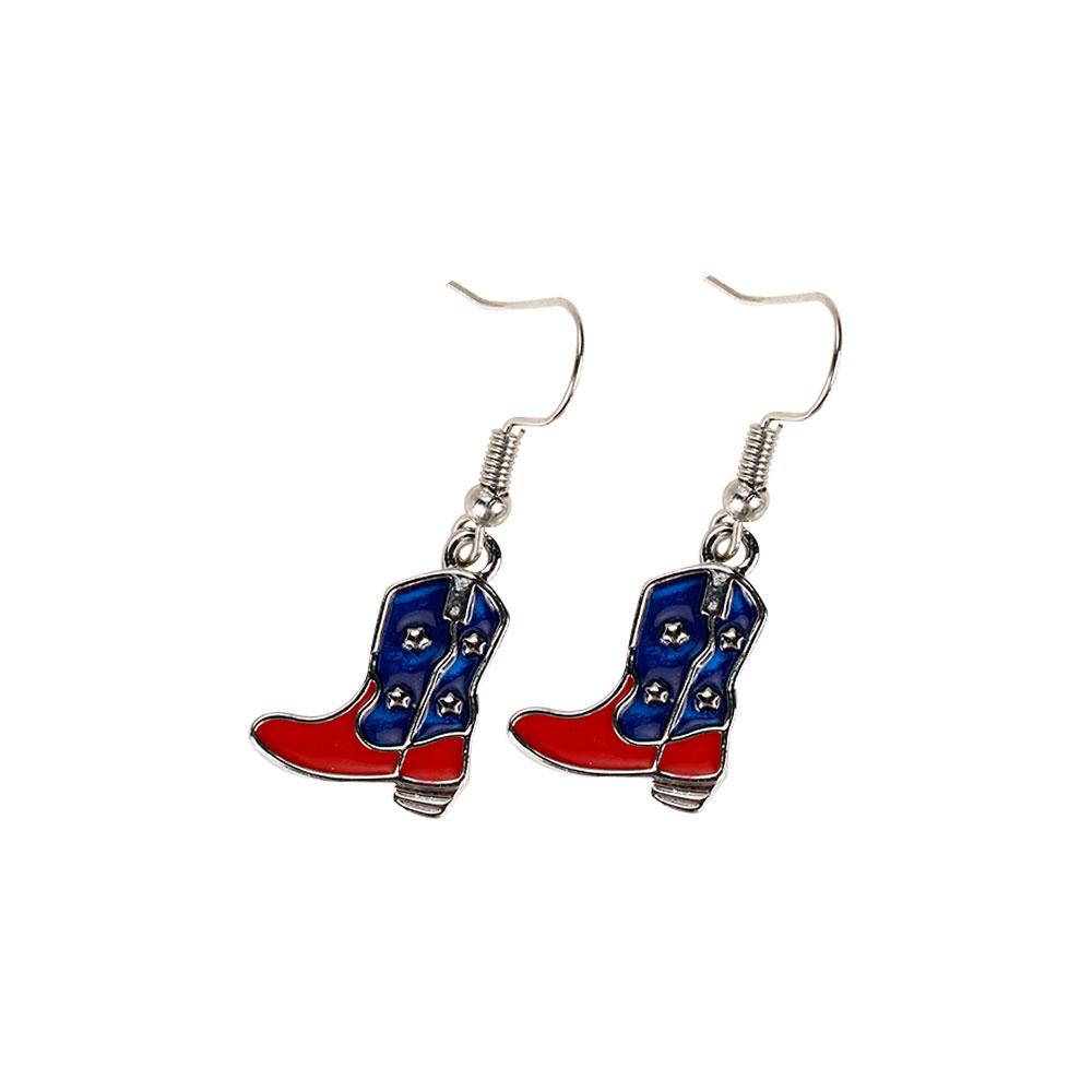 1 Pair American Flag Butterfly Boots Yeah Cowboy Hat Angle Wing Drop Earrings For USA Patriot Party Jewelry Festival Gift