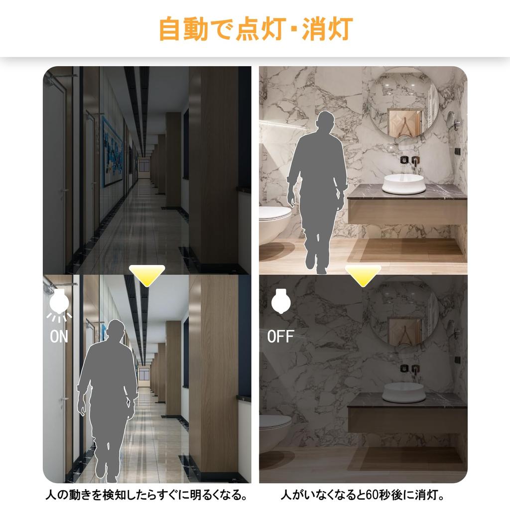 ORALUCE LED Light Bulbs, E26 Base, Motion Sensor, 40W Equivalent, Warm White, 3000K, 5W, 500lm, Automatic OnOff, Light Sensor, Prevents Forgetting To