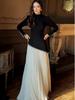 2026 Autumn European & American Solid Color Long Dress with Elegant Hot Drilling - French Two-Piece Set.