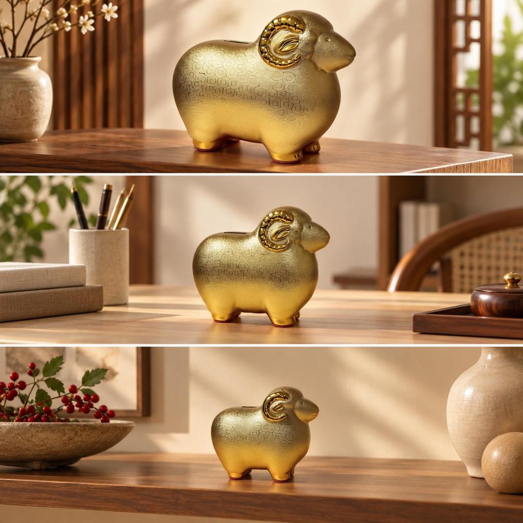 Sheep Change Bank with Embossed Pattern Textured Finish Ornament Compact for Entryway, Living