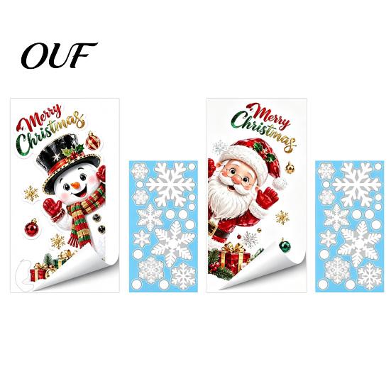 Festive Home Window Decor Christmas Static Clings, Santa Snowman PVC Stickers, Waterproof Glass Stickers Decals for Shop Holiday Decorations Snowflake