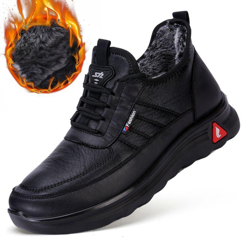 Men's Winter Fleece Lined Canvas Shoes, Warm Soft Sole Lightweight Walking Sneakers, Comfortable Casual Shoes for Middle-Aged and Elderly Men