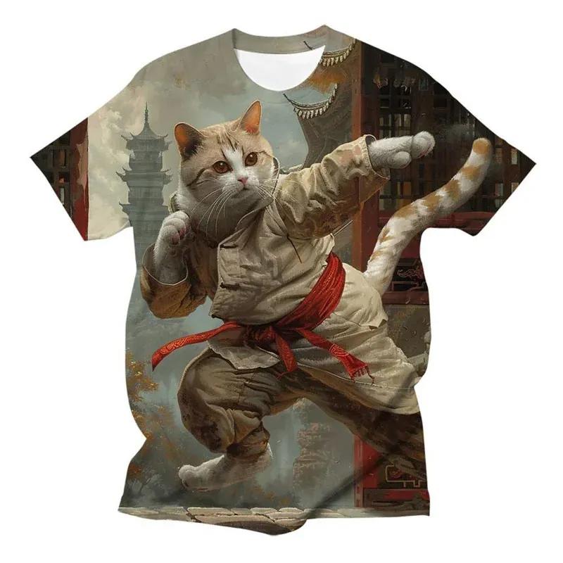 

Футболка с 3D-принтом Кунг-фу Кот, детская одежда, модная повседневная забавная одежда с животным, с круглым вырезом и коротким рукавом для мальчиков и девочек 100