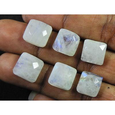 12X12 MM Natural Rainbow Moonstone Square Faceted Loose Gemstone 6 Pcs Lot RML-1009