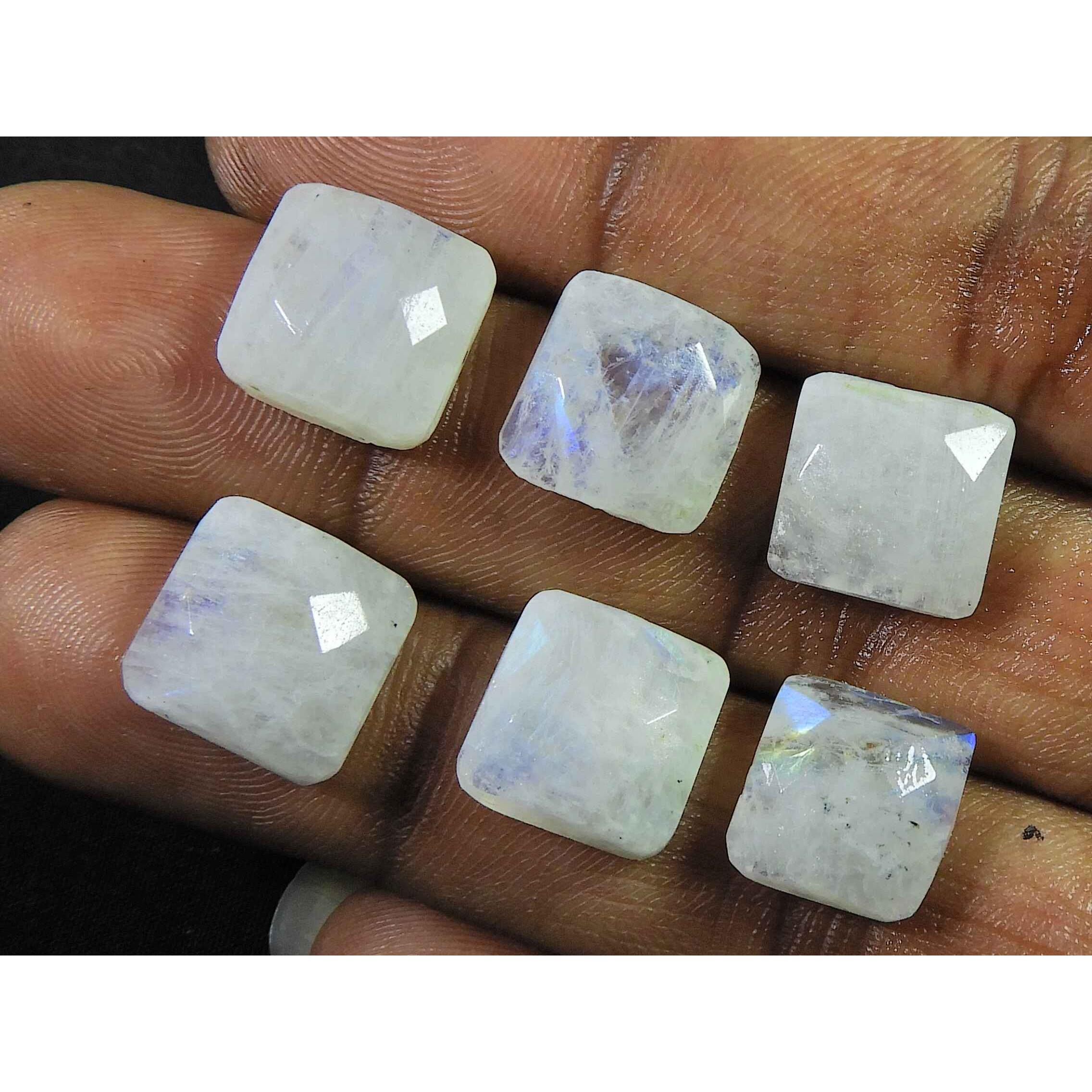 

12X12 MM Natural Rainbow Moonstone Square Faceted Loose Gemstone 6 Pcs Lot RML-1009
