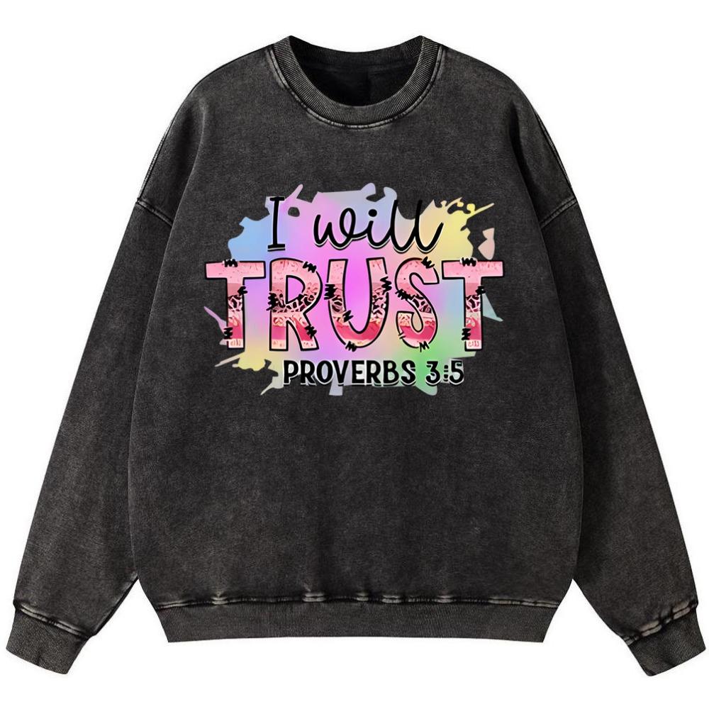 

Я буду доверять Притчам 3:5 Женский винтажный хлопковый свитшот с эффектом варки, хипстерский повседневный пуловер, худи тонкого стиля, модная одежда 3XL