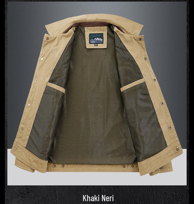 Pánské jarní a podzimní klopové bundy pro střední a starší věk 2024 - jednobarevné ležérní kabáty