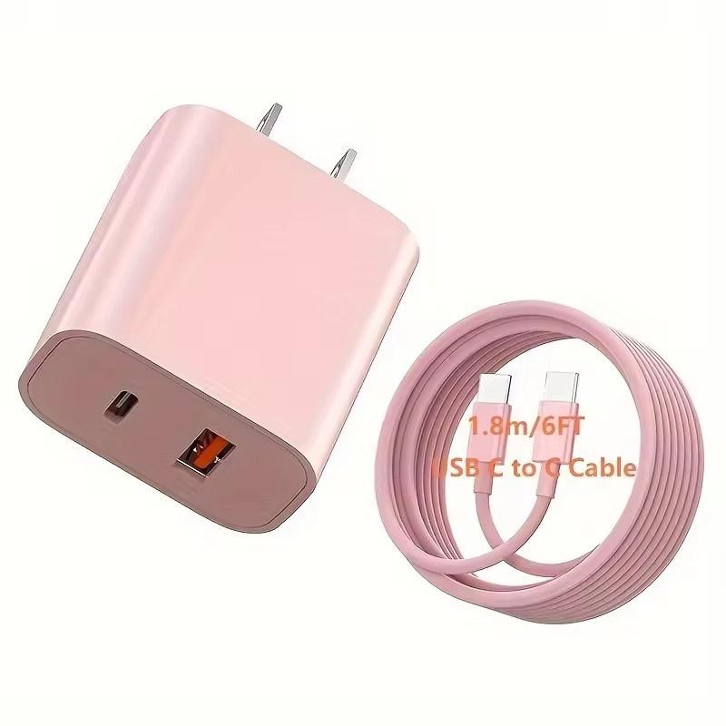 Dual Port PD 20W USB-C Wall Charger, 6-Foot Cable, Suitable for iPhone 15 Series and iPad Pro/Air/Mini - Fast Phone Charger