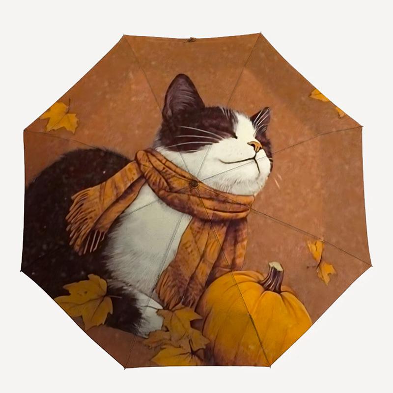 

1pc Autumn Cat Automatic Open/Close Umbrella Compact Folding Umbrella, All-Season Portable Umbrella for Women/Men059