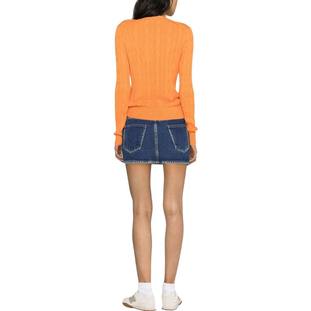 Polo Ralph Lauren SS23 Logo Jacquard Ribbed Knit Crewneck Sweater Women sweater Orange 211891641-008
