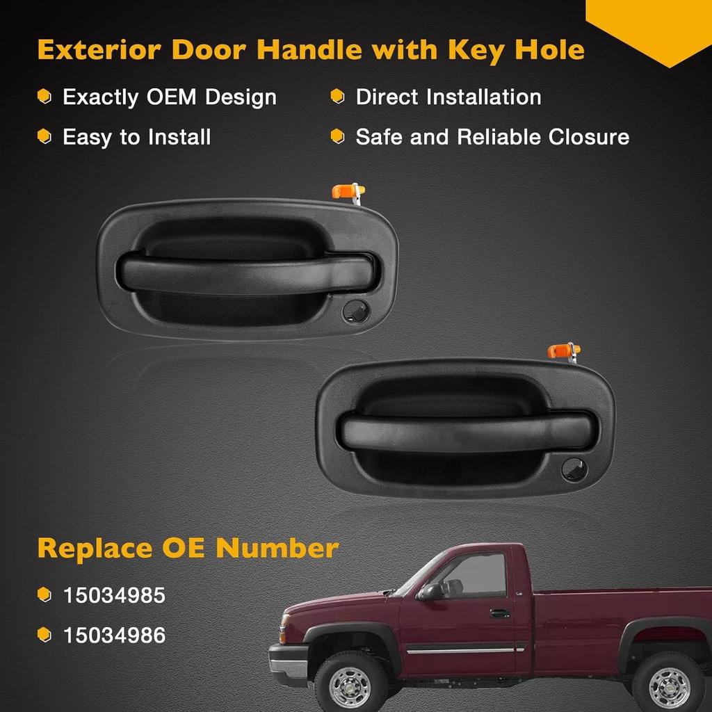 Gledewen Exterior Door Handle Front Left & Right Pair with Key Hole | for 1999-2007 Chevy Silverado Suburban Tahoe Avalanche GMC Sierra Yukon