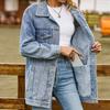 Women's Fashionable Versatile Classic Retro Color Lapel Long Sleeved Pocket Loose Denim Jacket