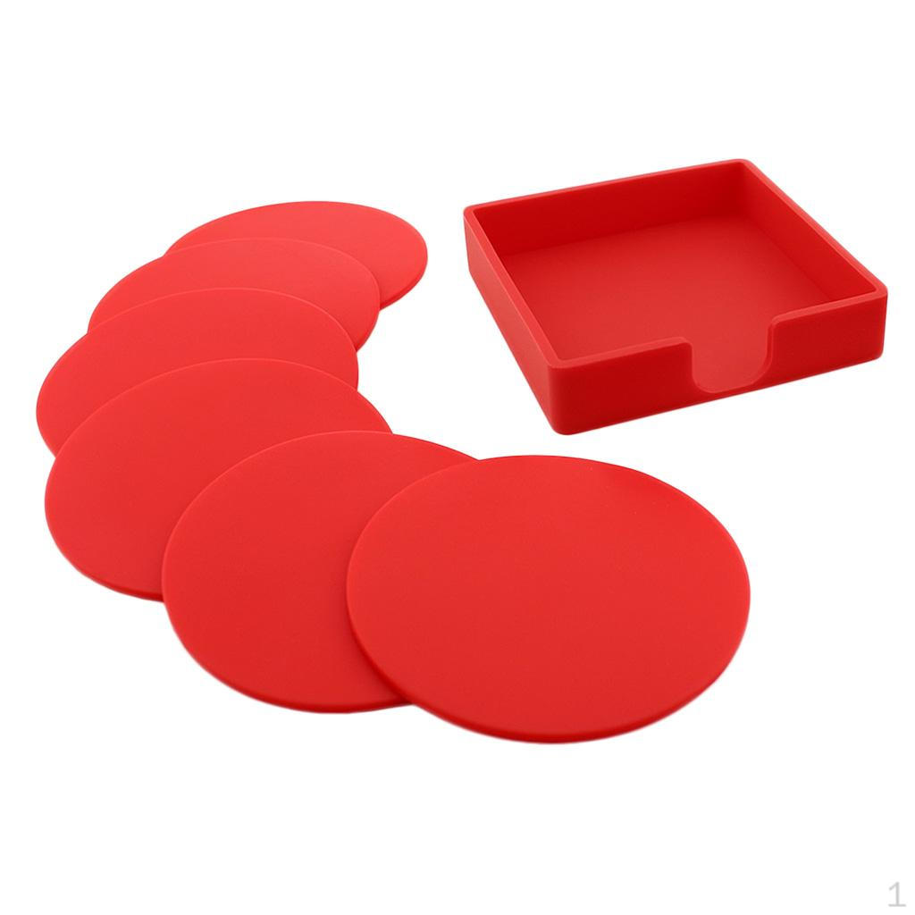 7pcs Colorful Rubber Silicone Coasters Round For Drink Placemat