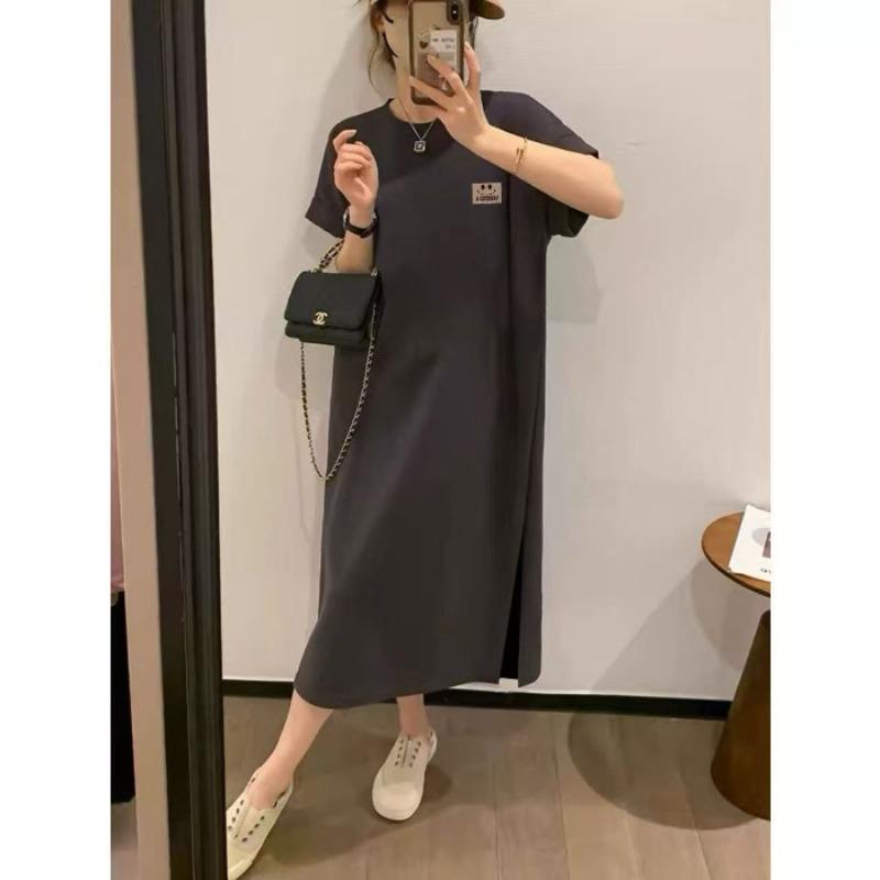 Short-sleeved T-shirt Skirt, Summer Mid-length Knee-length Dress, Slimming Over-the-knee Dress
