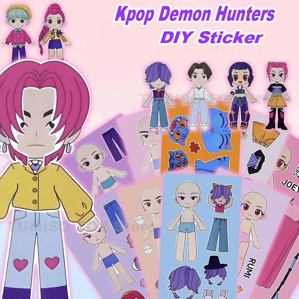 6/24 pezzi KPop Demon Hunters Puzzle Cartoon Fai da te Adesivi Anime Graffiti Decalcomanie Impermeabili per Telefono Laptop Bagaglio