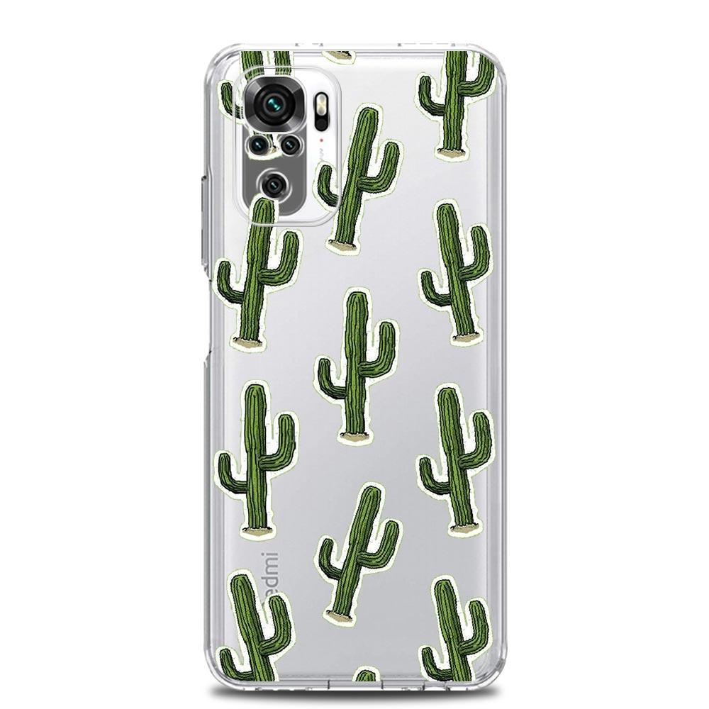 Cute Green Cactus Botany New Square Clear Phone Case For Xiaomi Redmi Note 12 11 9S 9 8 10 Pro+ 7 8T 9C 9A 8A K40 Gaming Cover