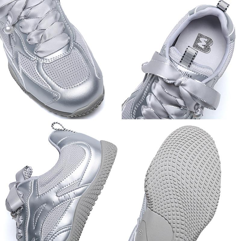 Popular Ballet Training Shoes Women's Shoes Flat Mesh Breathable Silver Pearl Lace-up Lightweight Sports and Leisure Shoes