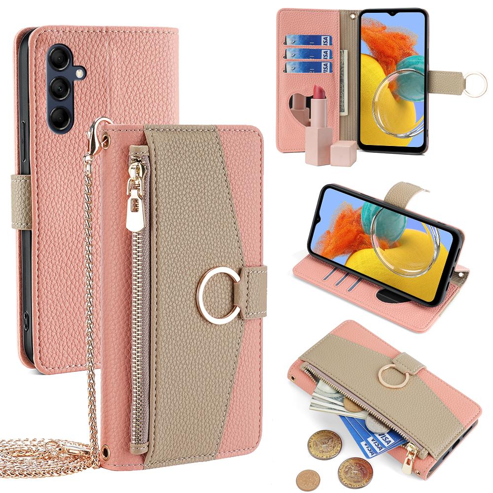 

Для Samsung Galaxy M14 5G Crossbody Phone Case PU шкіряна підставка на блискавці Flip Cover A