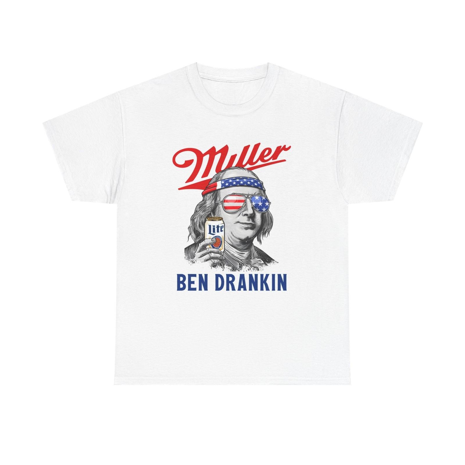 Miller Ben Drankin Lite Beer Funny Graphic T Shirt Cotton Tee L