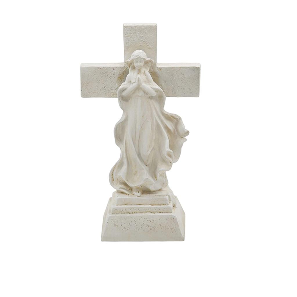Solar,powered Mary Cross Ornament For Cemetery Memorial Garden Outdoor Resin Crafts