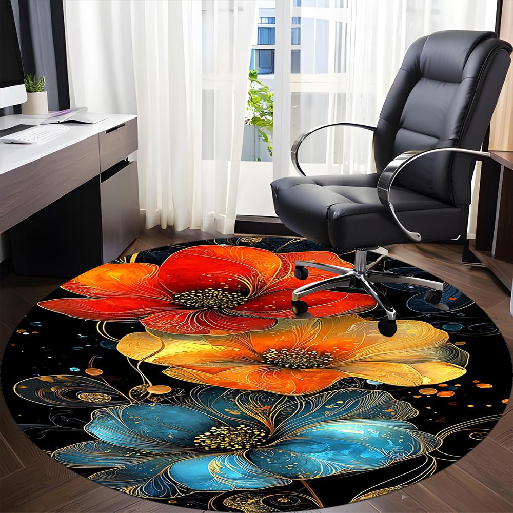 1pc Floral Fantasy Office Round Area Rug, Indoor Mat Suitable ForOffice, Under Office Chairs Bedroom Living Room Home Decor, Room Deco  D088