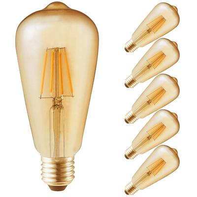 ST64 Filament LED Edison Bulb, E26 Base (4W), Equivalent To 40W, Warm White, Classic Brown, for Chandeliers, Dimmable (6-Pack)