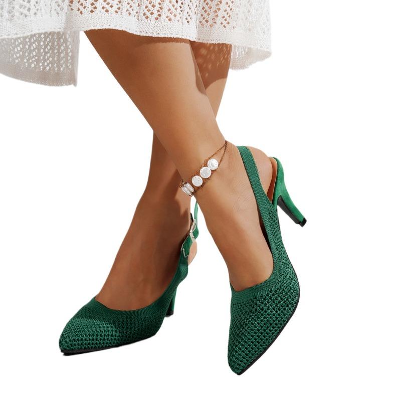 Fashion Weave Mesh Women Mid Heels Sandals Summer Cozy Pointed Toe Shoes 2025 New Trends Buckle Pumps Designer Elegant Mujer Sandalias